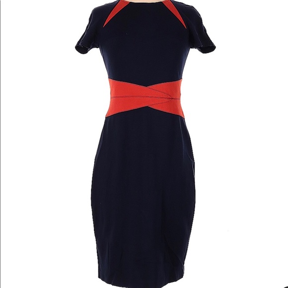 Nue by Shani Navy/Orange Ponte Color-Block Sheath Dress 4 - Picture 2 of 8